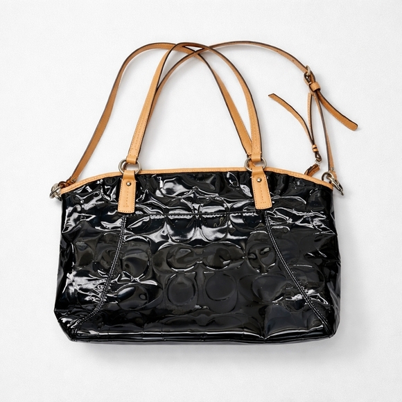 Coach Black and Tan Patent Leather Peyton Satchel - Picture 3 of 6